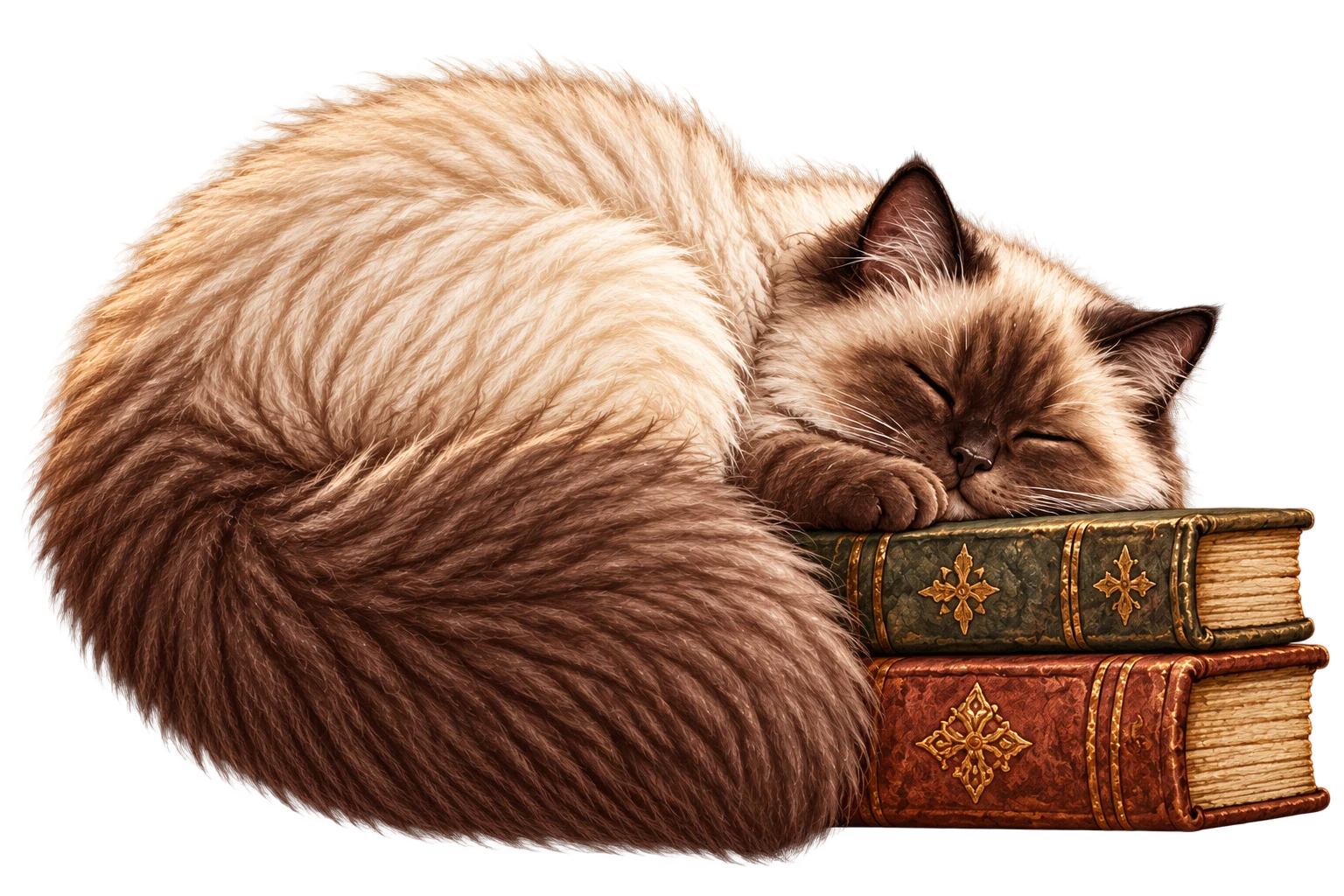 Спящий Моня свернулся на книгах