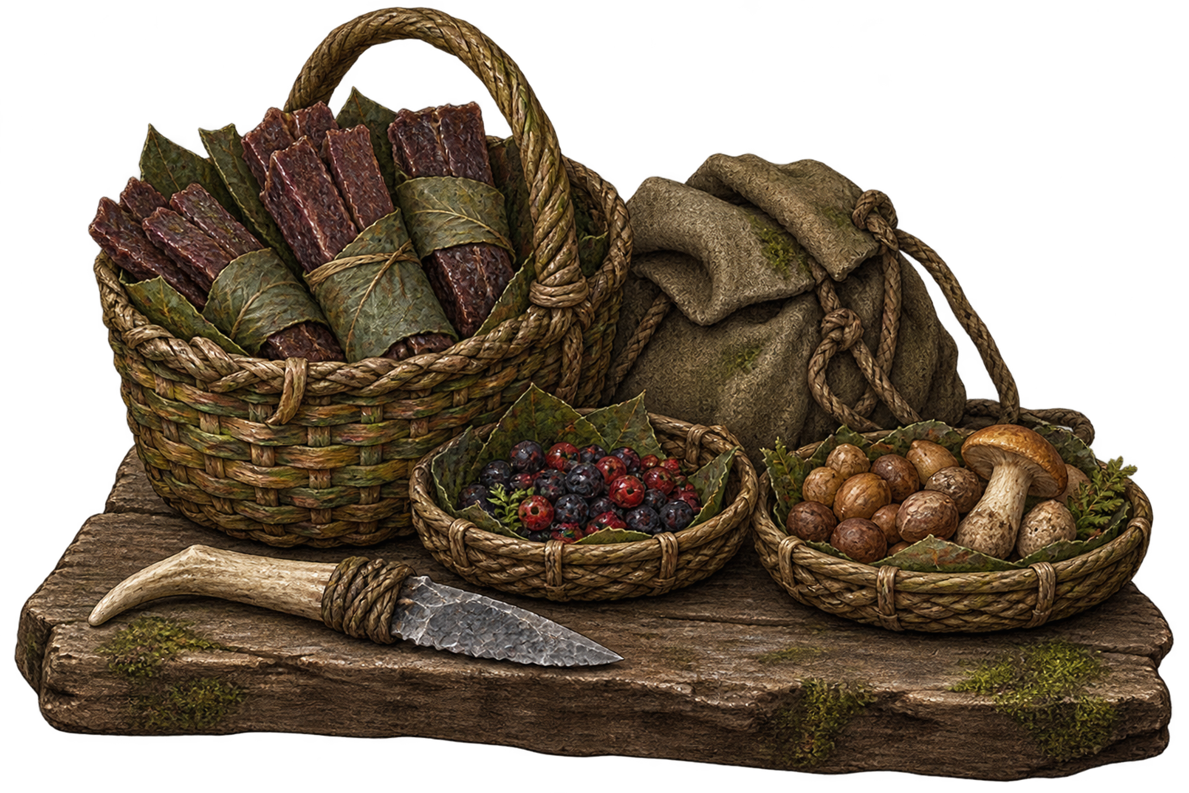 Общинные припасы: сушёное мясо, лесные ягоды, орехи и грибы
